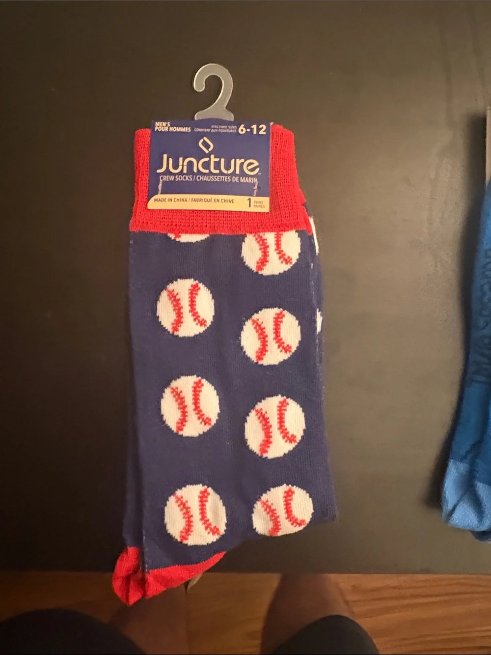 7 pair Novelty Men's Crew Socks Bundle - Baseball, Candy, Blue Motifs